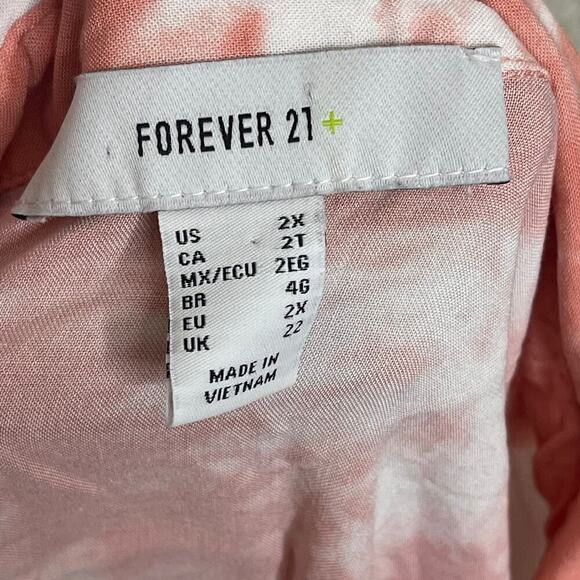 Forever 21 Pink & White Tie Dye Short Sleeve Button Up Collared Blouse Size 2XL - Picture 7 of 7